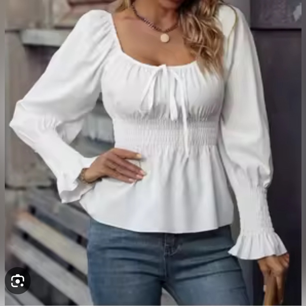 White Puff Sleeve Peplum Blouse